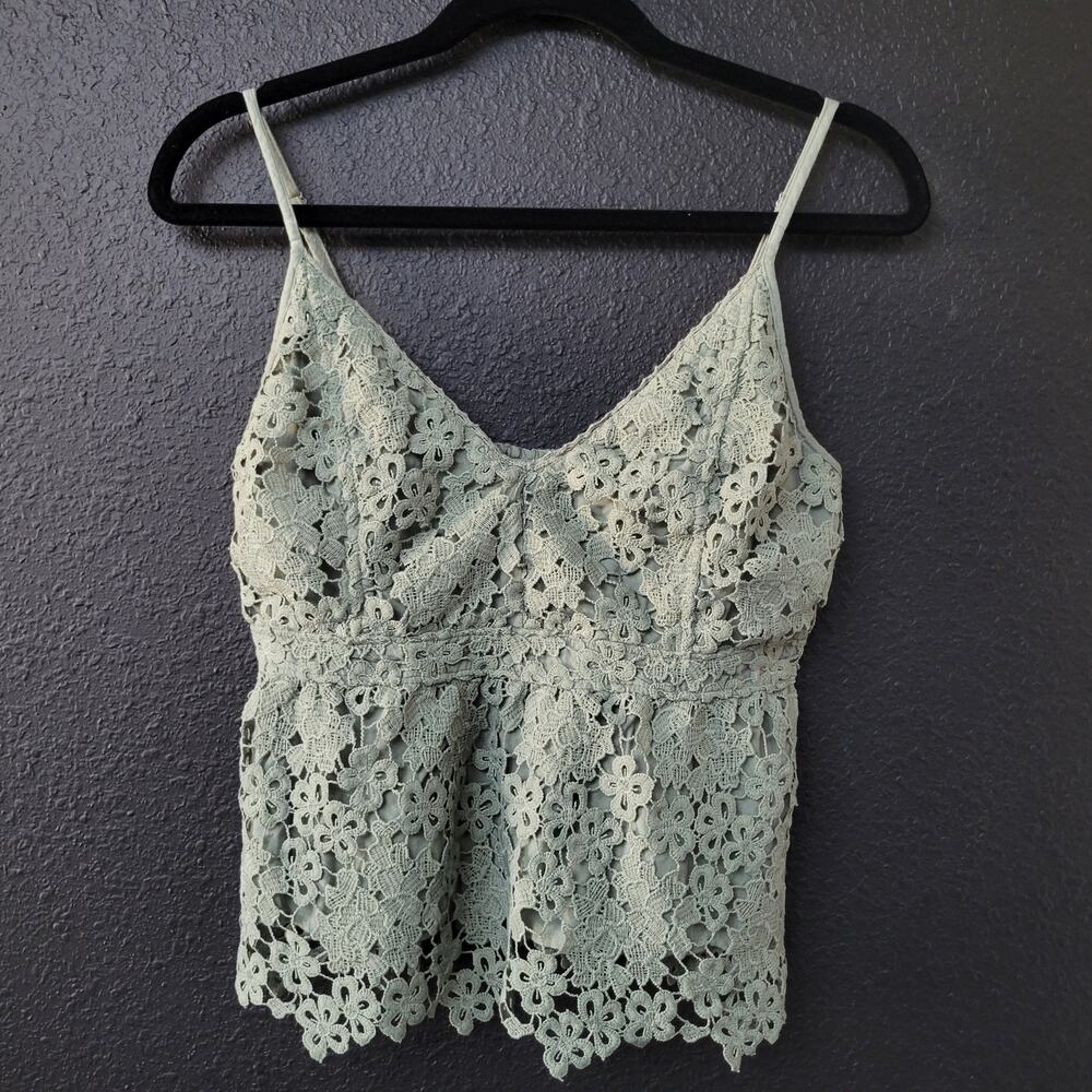 Abercrombie & Fitch Lace Babydoll Cami Top Medium Sage Green Floral Y2K